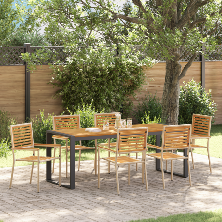 Juego de Comedor de Jardín de 7 Piezas Beige Polyratán Acacia de , Sillas de jardín - Ref: Foro24-3365486, Precio: 627,63 €