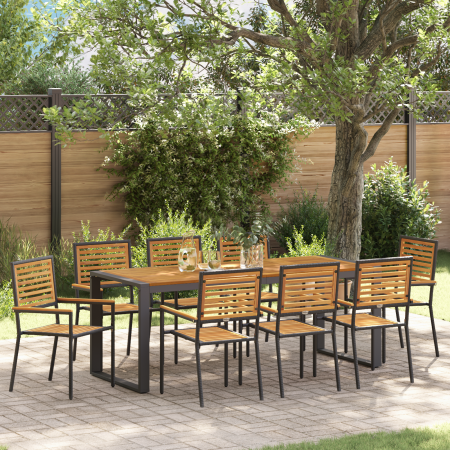 Juego de Comedor de Jardín de 9 Piezas Negro de Polirratán y Acacia de , Sillas de jardín - Ref: Foro24-3365487, Precio: 734,...
