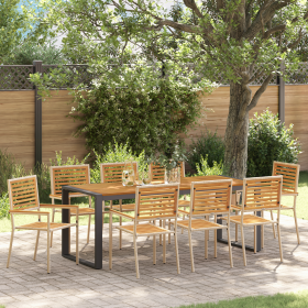 Juego de Comedor de Jardín de 9 Piezas  Beige Poliratán Acacia