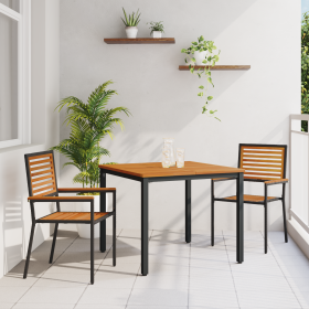 Juego de Comedor de Jardín de 3 Piezas de Ratán Sintético Negro y Acacia de , Sillas de jardín - Ref: Foro24-3365490, Precio:...