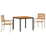 Comedor de Jardín de 3 Piezas en Ratán Poli Beige y Acacia de , Sillas de jardín - Ref: Foro24-3365492, Precio: 249,27 €