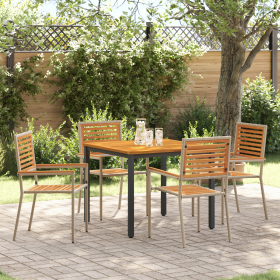 Juego de comedor de jardín de 5 piezas Ratán de poliéster Beige Acacia de , Sillas de jardín - Ref: Foro24-3365495, Precio: 3...