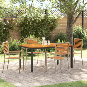 Juego de Comedor de Jardín de 5 Piezas en Beige, Poliratán Acacia