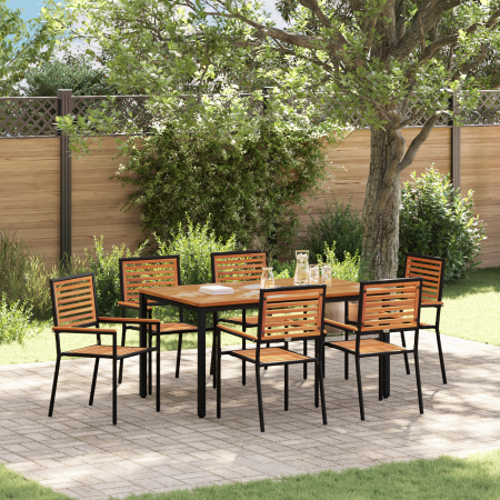 Set de Comedor de Jardín de 7 Piezas en Polirratán Negro y Acacia | Foro24.es | Tu tienda online para hogar, jardín y más Foro24.es