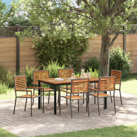 Juego de Comedor de Jardín  de 7 piezas Gris Poliratan Acacia | Foro24.es | Tu tienda online para hogar, jardín y más Foro24.es