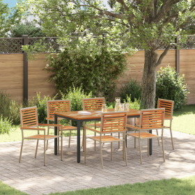 Juego de Comedor de Jardín de 7 Piezas Beige Poly Rattan Acacia de , Sillas de jardín - Ref: Foro24-3365501, Precio: 518,80 €