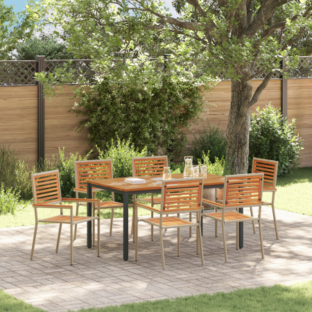 Juego de Comedor de Jardín de 7 Piezas Beige Poly Rattan Acacia de , Sillas de jardín - Ref: Foro24-3365501, Precio: 518,80 €