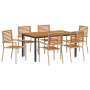 Juego de Comedor de Jardín de 7 Piezas Beige Poly Rattan Acacia de , Sillas de jardín - Ref: Foro24-3365501, Precio: 518,80 €
