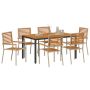 Juego de Comedor de Jardín de 7 Piezas Beige Poly Rattan Acacia de , Sillas de jardín - Ref: Foro24-3365501, Precio: 518,80 €
