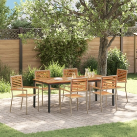 Juego de Comedor de Jardín de 7 Piezas Acacia Beige Poly Rattan de , Sillas de jardín - Ref: Foro24-3365507, Precio: 571,04 €