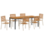 Juego de Comedor de Jardín de 7 Piezas Acacia Beige Poly Rattan de , Sillas de jardín - Ref: Foro24-3365507, Precio: 571,04 €