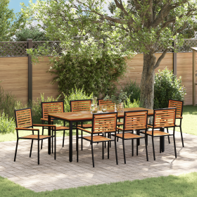 Juego de Comedor de Jardín de 9 Piezas de Ratán Poliéster Negro y Acacia
