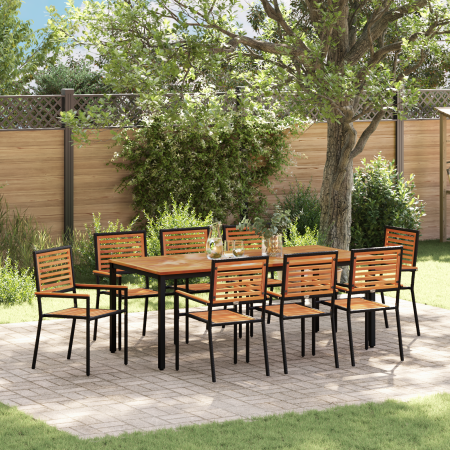 Juego de Comedor de Jardín de 9 Piezas de Ratán Poliéster Negro y Acacia | Foro24.es | Tu tienda online para hogar, jardín y más Foro24.es