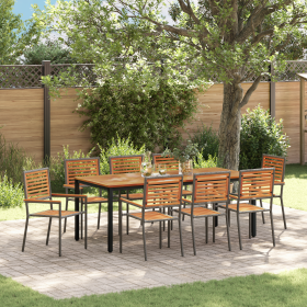 Juego de Comedor de Jardín de 9 Piezas Gris de Poliratán y Acacia de , Sillas de jardín - Ref: Foro24-3365509, Precio: 684,00 €