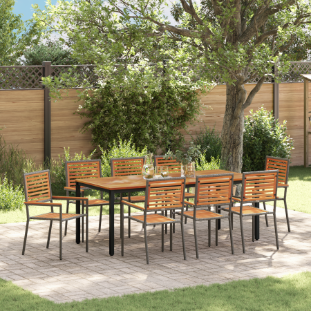Juego de Comedor de Jardín de 9 Piezas Gris de Poliratán y Acacia | Foro24.es | Tu tienda online para hogar, jardín y más Foro24.es