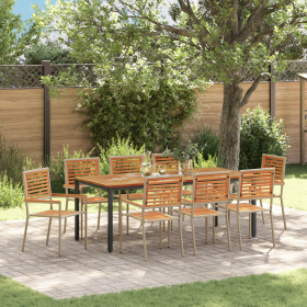 Conjunto de Comedor de Jardín de 9 Piezas Poliratán Beige Acacia