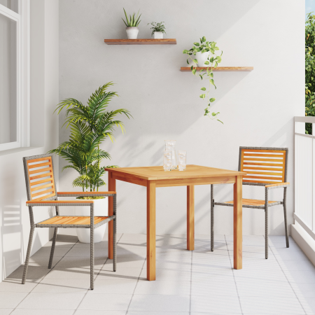 Juego de Comedor de Jardín de 3 Piezas Gris de Polirratán y Acacia | Foro24.es | Tu tienda online para hogar, jardín y más Foro24.es