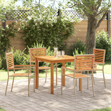 Conjunto de Comedor de Jardín de 5 Piezas Poliratán Beige Acacia | Foro24.es | Tu tienda online para hogar, jardín y más Foro24.es