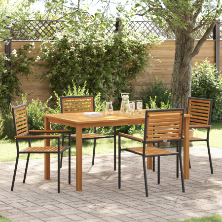 Conjunto de Comedor de Jardín de 5 Piezas Ratan Poliéster Negro Acacia de , Sillas de jardín - Ref: Foro24-3365517, Precio: 3...