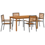Conjunto de Comedor de Jardín de 5 Piezas Ratan Poliéster Negro Acacia de , Sillas de jardín - Ref: Foro24-3365517, Precio: 3...