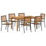 Conjunto de Comedor de Jardín de 7 Piezas Negro Policarbonato Acacia de , Sillas de jardín - Ref: Foro24-3365520, Precio: 491...