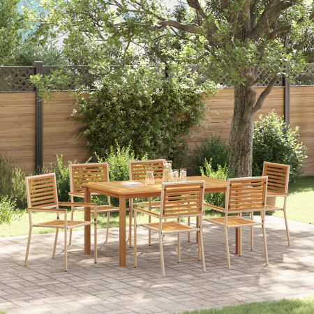 Set de Comedor de Jardín de 7 Piezas Beige Poliratán Acacia de , Sillas de jardín - Ref: Foro24-3365522, Precio: 498,79 €, De...