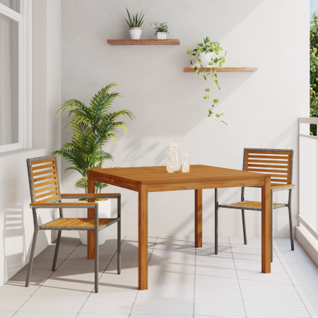 Conjunto de Comedor de Jardín de 3 Piezas Gris de Polirratán y Acacia de , Sillas de jardín - Ref: Foro24-3365530, Precio: 24...