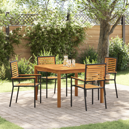 Conjunto de Comedor de Jardín de 5 Piezas de Polyratán Negro y Acacia de , Sillas de jardín - Ref: Foro24-3365532, Precio: 34...
