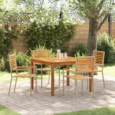 Juego de Comedor de Jardín de 5 Piezas Beige Ratán Sintético Acacia de , Sillas de jardín - Ref: Foro24-3365534, Precio: 352,...