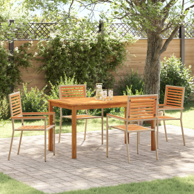 Juego de Comedor de Jardín de 5 Piezas en Beige de Poliratán y Acacia de , Sillas de jardín - Ref: Foro24-3365537, Precio: 40...