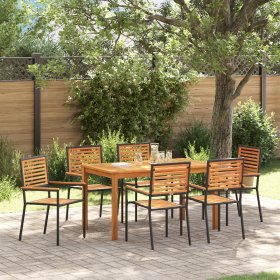 Juego de Comedor de Jardín de 7 Piezas Negro Polyratán Acacia de , Sillas de jardín - Ref: Foro24-3365538, Precio: 506,78 €, ...