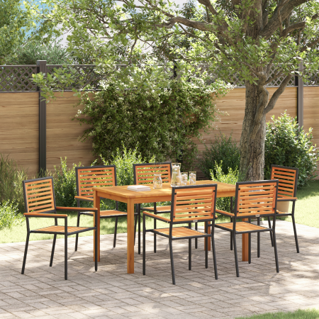 Juego de Comedor de Jardín de 7 Piezas Negro Polyratán Acacia de , Sillas de jardín - Ref: Foro24-3365538, Precio: 506,59 €, ...