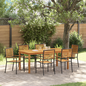 Juego de Comedor de Jardín 7 Piezas Negro Rattan de Poliéster Acacia de , Sillas de jardín - Ref: Foro24-3365541, Precio: 537...
