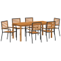 Juego de Comedor de Jardín 7 Piezas Negro Rattan de Poliéster Acacia de , Sillas de jardín - Ref: Foro24-3365541, Precio: 537...