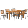 Juego de Comedor de Jardín 7 Piezas Negro Rattan de Poliéster Acacia de , Sillas de jardín - Ref: Foro24-3365541, Precio: 537...