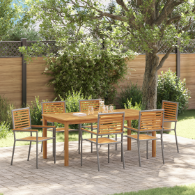 Conjunto de Comedor de Jardín de 7 Piezas Gris de Polirratán Acacia de , Sillas de jardín - Ref: Foro24-3365542, Precio: 542,...