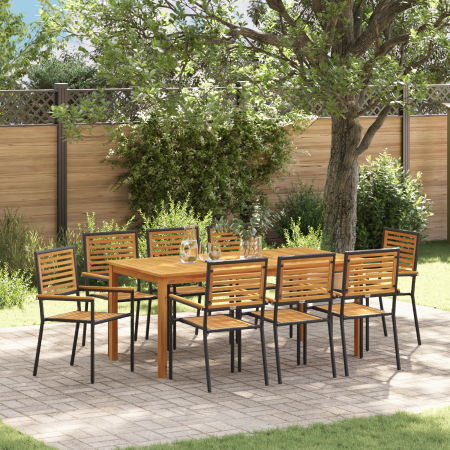 Juego de Comedor de Jardín de 9 Piezas Negro de Polirratán de Acacia de , Sillas de jardín - Ref: Foro24-3365544, Precio: 646...