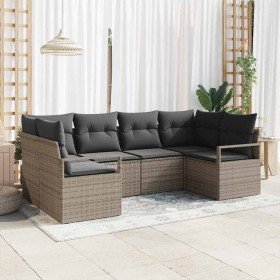 Conjunto de sofá de jardín 6 pcs Gris Poliratán