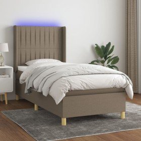Cama box spring colchón y luces LED tela gris taupe 90x190 cm Cama box spring colchón y luces LED tela gris taupe 90x190 cm