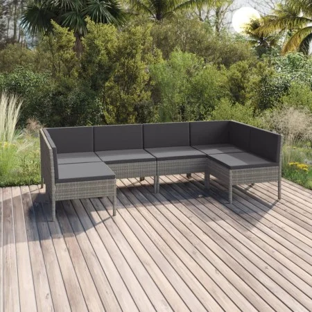 6-teiliges Gartenmöbel-Set und graue synthetische Rattankissen von vidaXL, Gartensets - Ref: Foro24-3094590, Preis: 487,69 €,...
