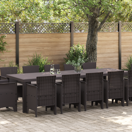 Conjunto de comedor de jardín de 13 piezas con cojines marrón