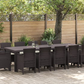 Juego de Comedor de Jardín de 13 Piezas con Cojines Marrón de Poliratán de , Mesas de jardín - Ref: Foro24-3378621, Precio: 7...