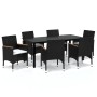 Garten Esstischgarnitur 7 tlg. und Kissen schwarz Kunststoff Rattan von vidaXL, Gartensets - Ref: Foro24-3095001, Preis: 497,...