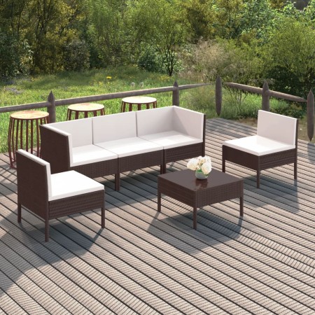 Garden furniture set 6 pieces with brown synthetic rattan cushions by vidaXL, Garden sets - Ref: Foro24-3094343, Price: 421,1...