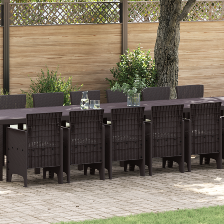 Juego de Comedor de Jardín de 17 Piezas con Cojines Marrón Poliratán de , Mesas de jardín - Ref: Foro24-3378661, Precio: 910,...
