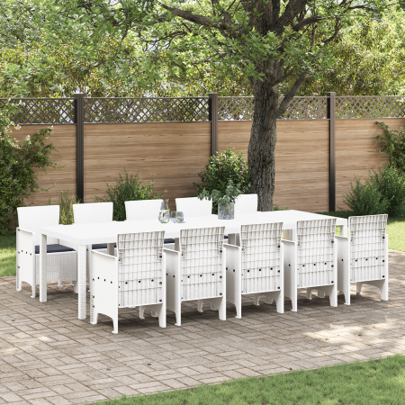 Conjunto de comedor de jardín de 11 piezas con cojines Blanco