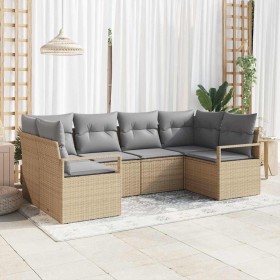 Conjunto de sofá de jardín 6 pcs Beige Poliratán