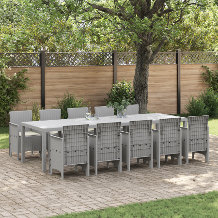 Conjunto de Comedor en el Jardín de 11 Piezas con Cojines Gris Claro Poliratán de , Mesas de jardín - Ref: Foro24-3378771, Pr...
