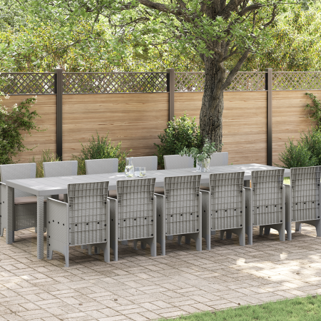 Conjunto de Comedor de Jardín de 13 Piezas con Cojines Gris Claro Poliratán de , Mesas de jardín - Ref: Foro24-3378788, Preci...