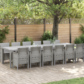 Juego de Comedor de Jardín de 13 Piezas con Cojines Gris Claro Poliratán de , Mesas de jardín - Ref: Foro24-3378789, Precio: ...